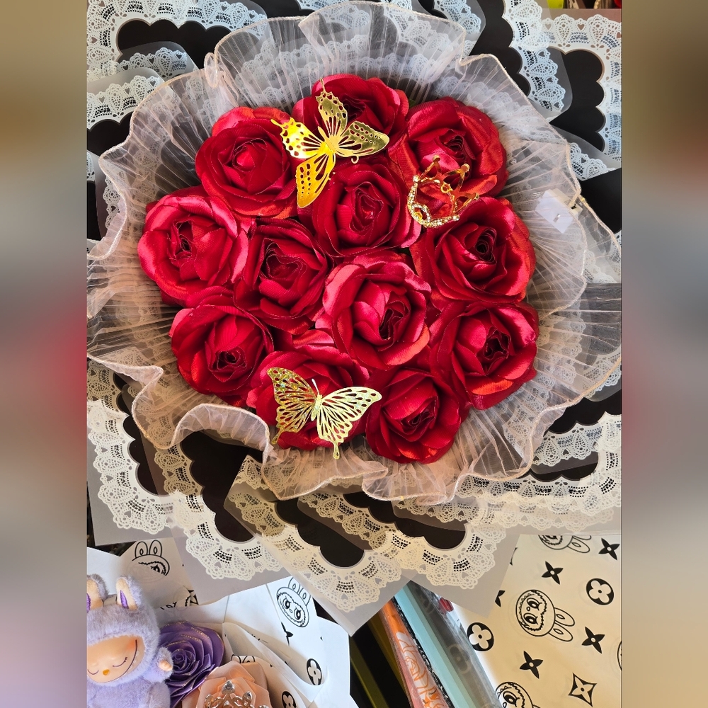 Elegant Red Rose Bouquet 12 Roses Handmade